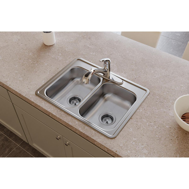 Dayton 25" Satin Stainless Steel Double Bowl Drop-In Kitchen Sink