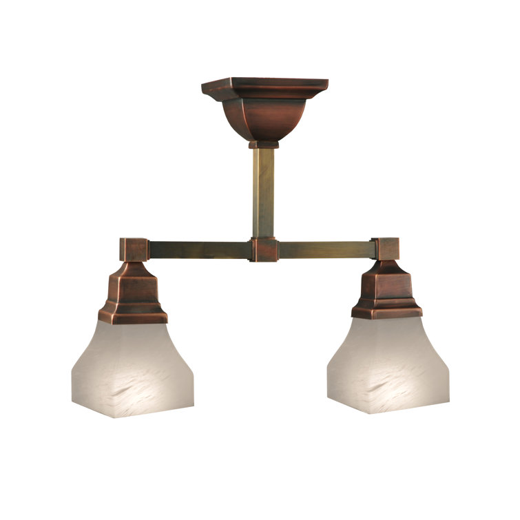 Copper and Glass 2-Light Globe Island Semi-Flush Mount