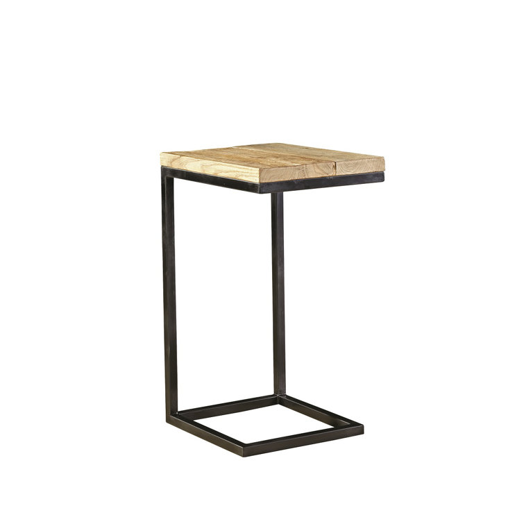 Black and Brown Elm and Steel Rectangular End Table