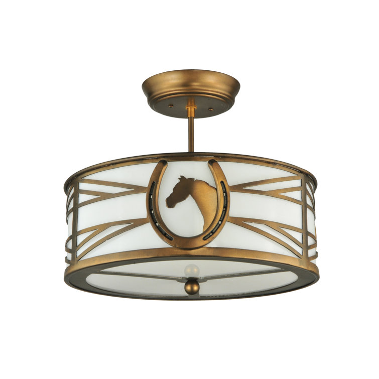 Antique Copper 16.5" Horse Semi-Flush Mount Ceiling Light