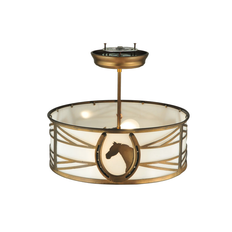 Antique Copper 16.5" Horse Semi-Flush Mount Ceiling Light