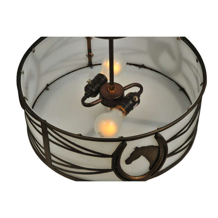 Antique Copper 16.5" Horse Semi-Flush Mount Ceiling Light