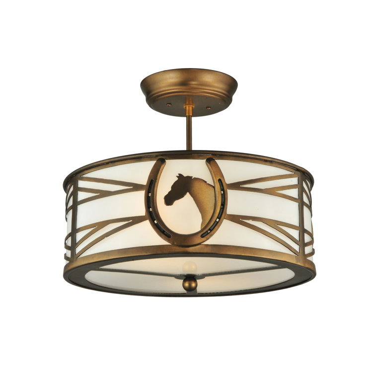 Antique Copper 16.5" Horse Semi-Flush Mount Ceiling Light