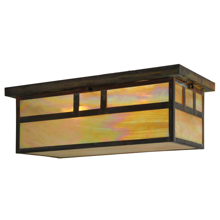 Beige Iridescent Glass & Vintage Copper 2-Light Globe Flush Mount