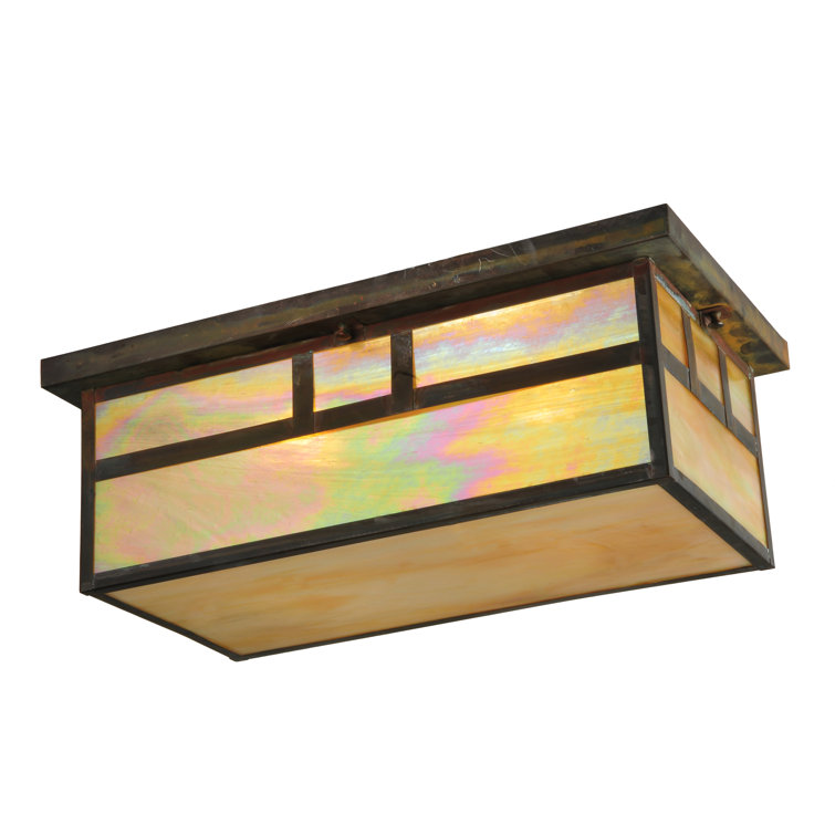 Beige Iridescent Glass & Vintage Copper 2-Light Globe Flush Mount