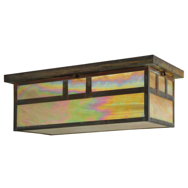 Beige Iridescent Glass & Vintage Copper 2-Light Globe Flush Mount