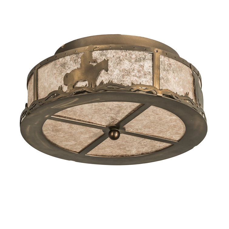 Antique Copper and Glass Cowboy 2-Light Flush Mount