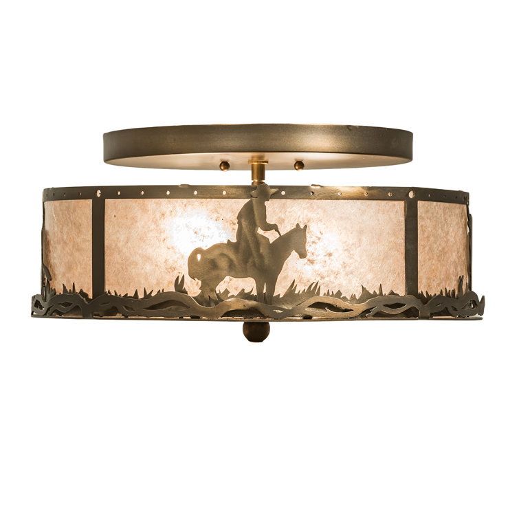 Antique Copper and Glass Cowboy 2-Light Flush Mount