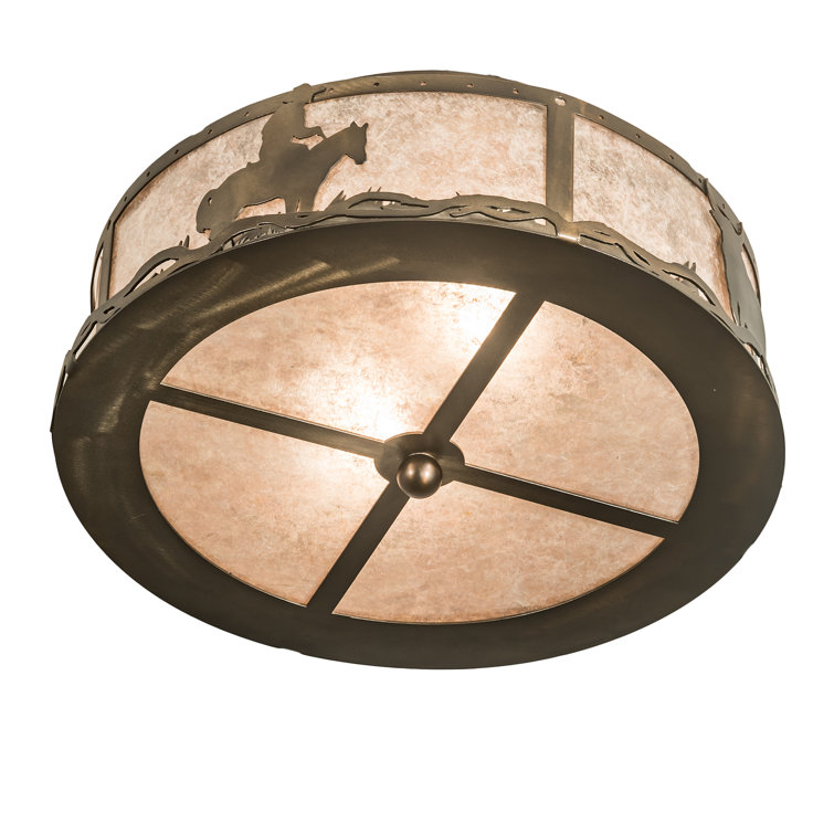 Antique Copper and Glass Cowboy 2-Light Flush Mount