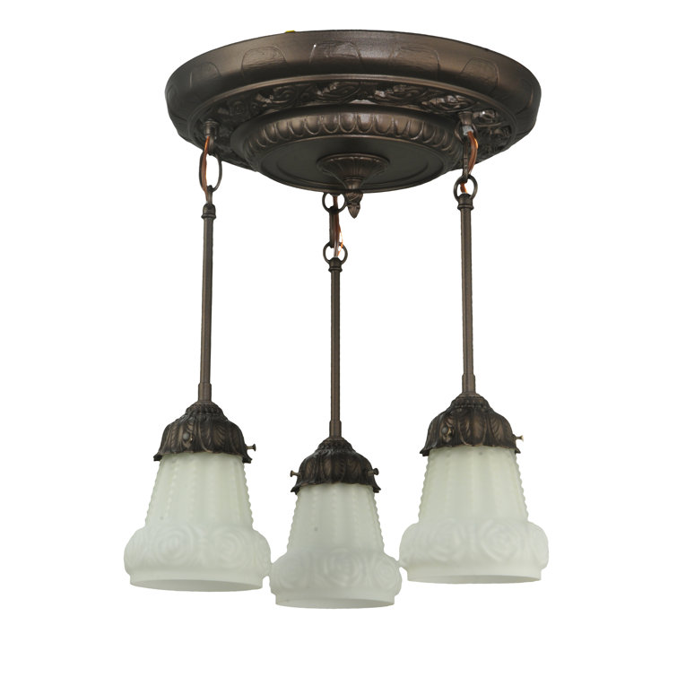 Bronze 3-Light Indoor/Outdoor Glass Semi-Flushmount