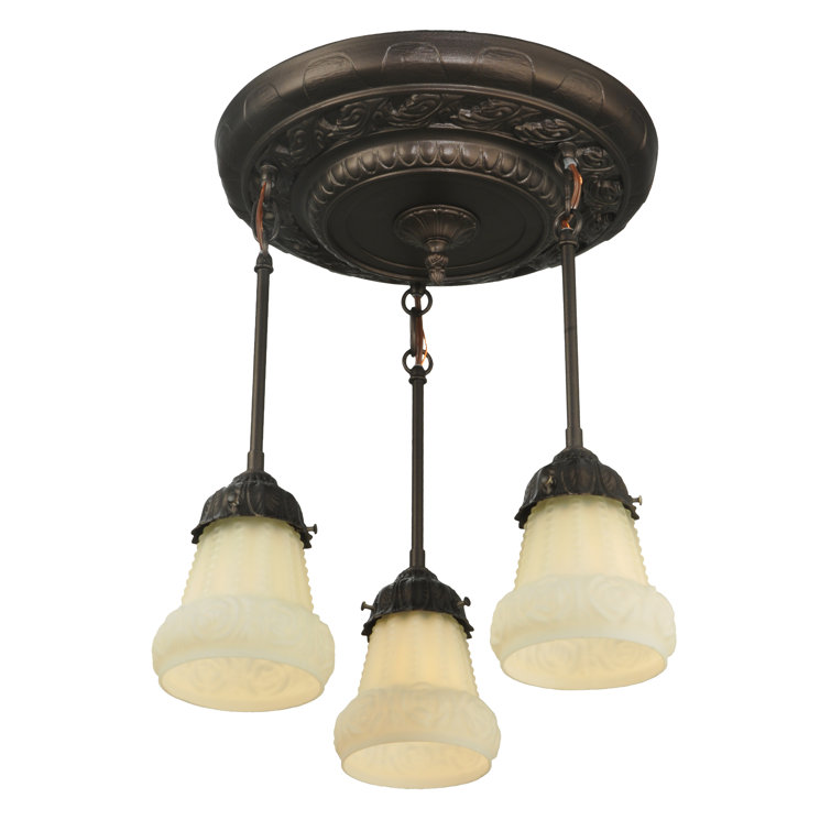 Bronze 3-Light Indoor/Outdoor Glass Semi-Flushmount