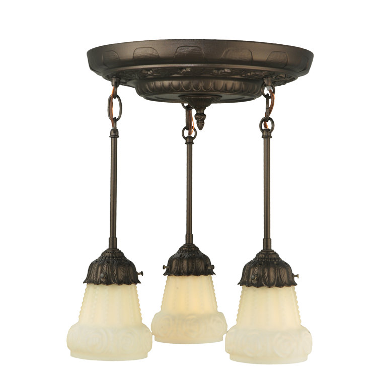 Bronze 3-Light Indoor/Outdoor Glass Semi-Flushmount