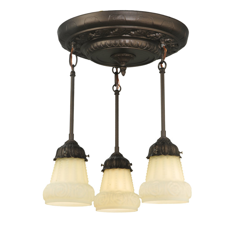 Bronze 3-Light Indoor/Outdoor Glass Semi-Flushmount