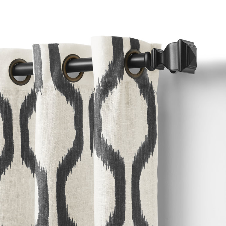 Renzo Black Ikat Geometric Linen Blend Blackout Curtain Panel