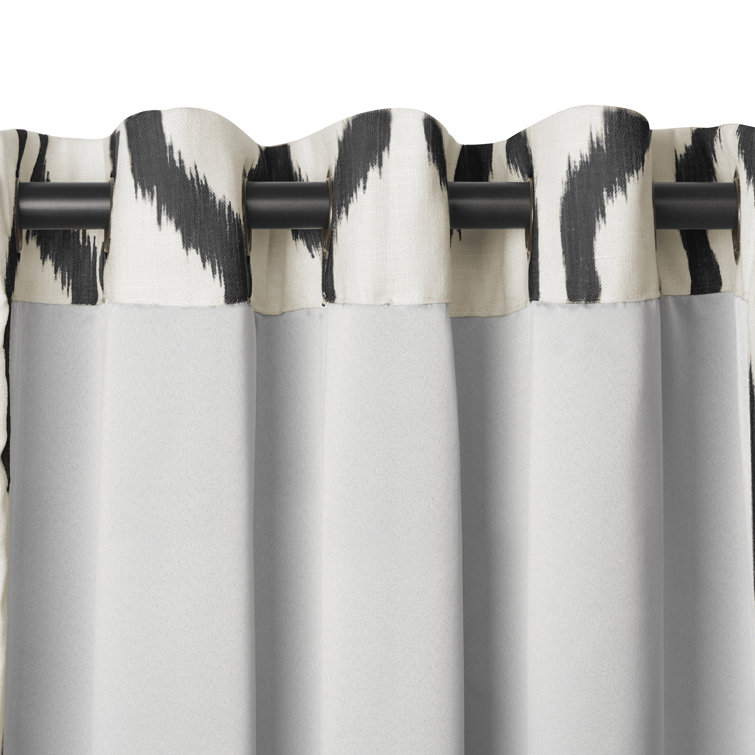 Renzo Black Ikat Geometric Linen Blend Blackout Curtain Panel