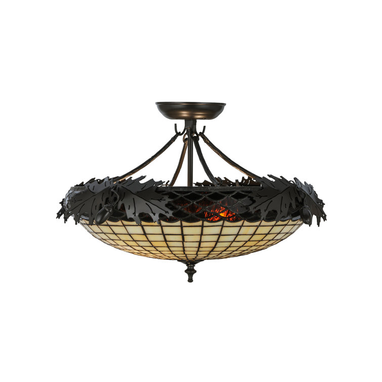 22" Bronze Glass Semi-Flush Mount with Oak Leaf Accents