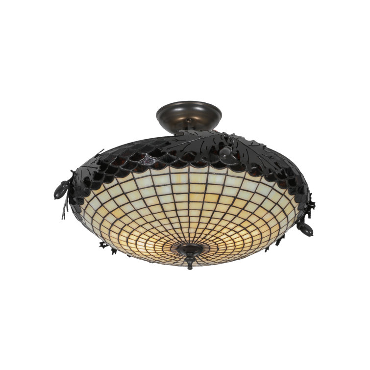 22" Bronze Glass Semi-Flush Mount with Oak Leaf Accents