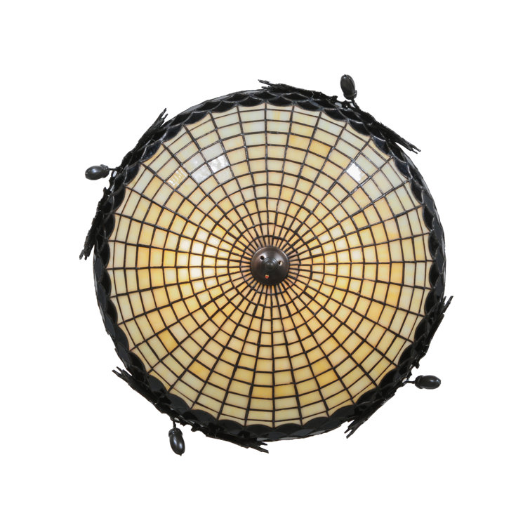 22" Bronze Glass Semi-Flush Mount with Oak Leaf Accents