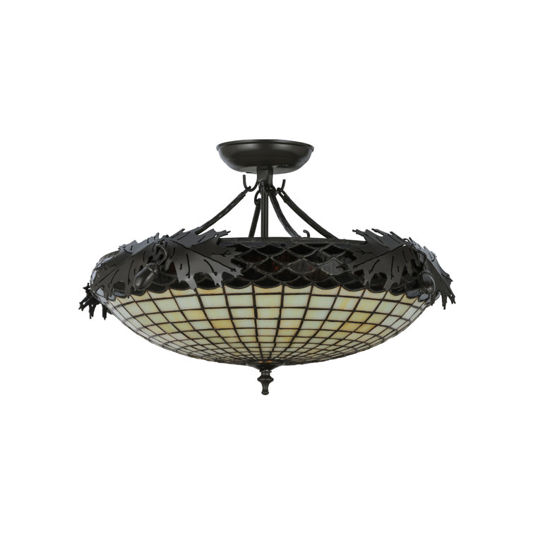 22" Bronze Glass Semi-Flush Mount with Oak Leaf Accents