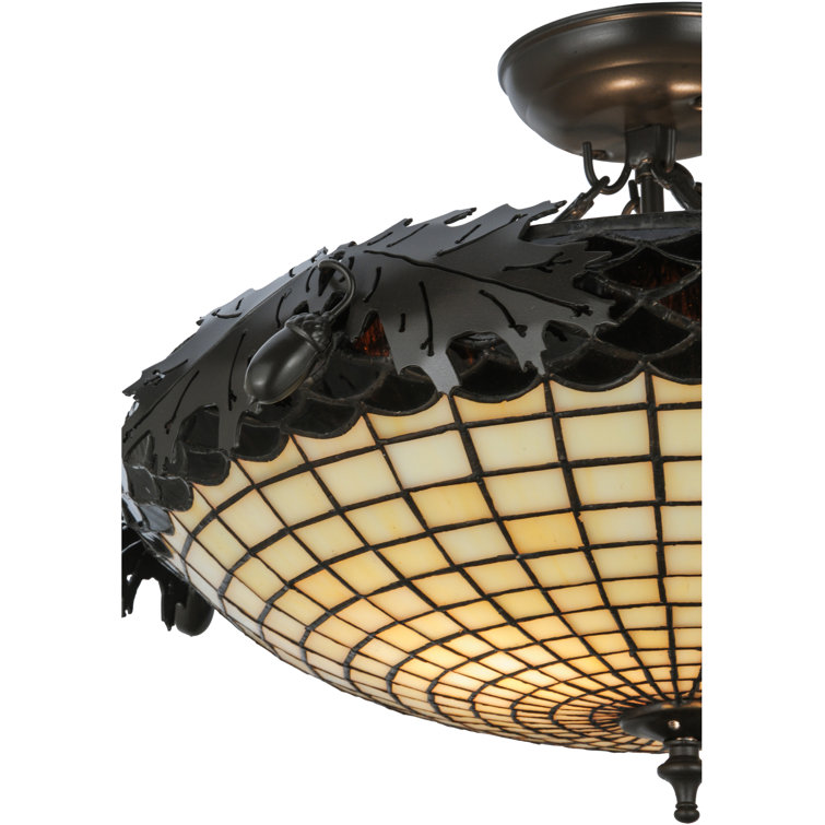 22" Bronze Glass Semi-Flush Mount with Oak Leaf Accents