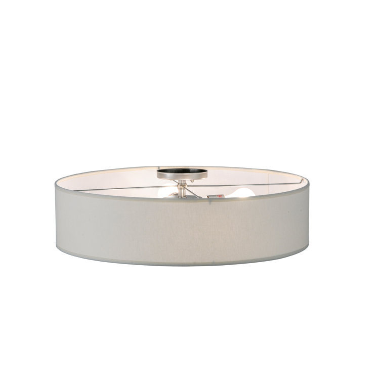 Off-White Glass and Nickel Drum LED Flush Mount