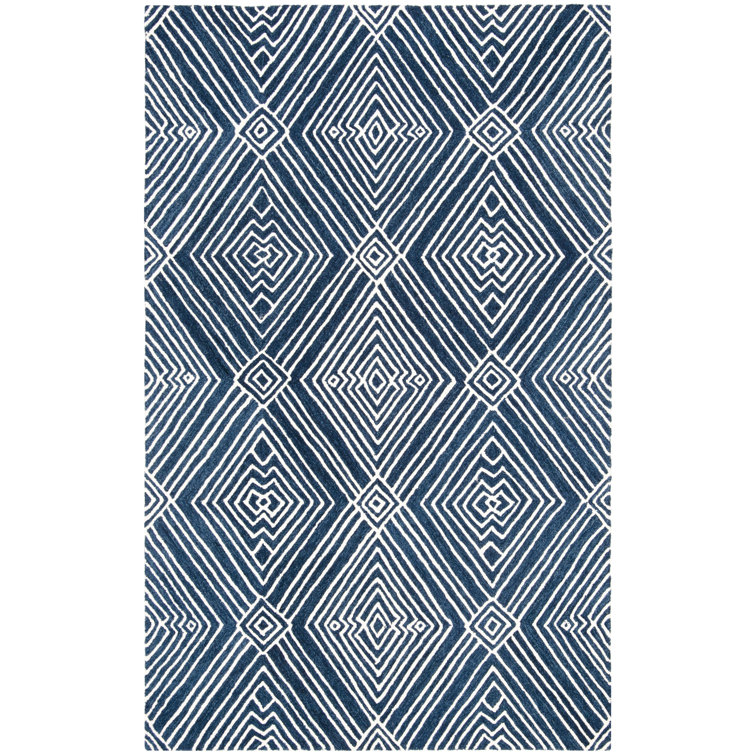 Handmade Blue Geometric Wool and Synthetic Area Rug