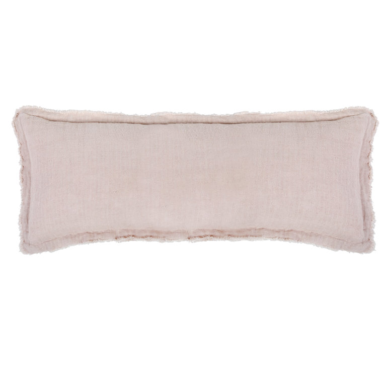 Blush Linen Rectangular Frayed Edge Lumbar Pillow