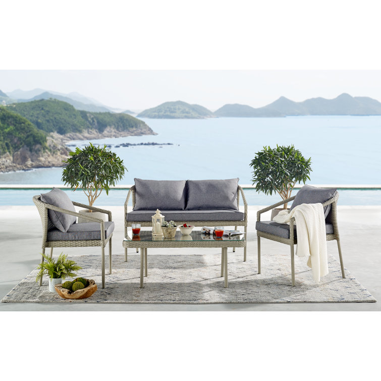 Windham Light Gray All-Weather Wicker Outdoor Coffee Table with Glass Top