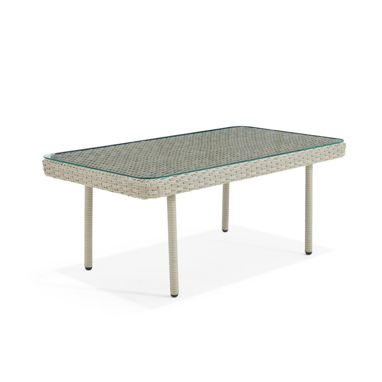 Windham Light Gray All-Weather Wicker Outdoor Coffee Table with Glass Top