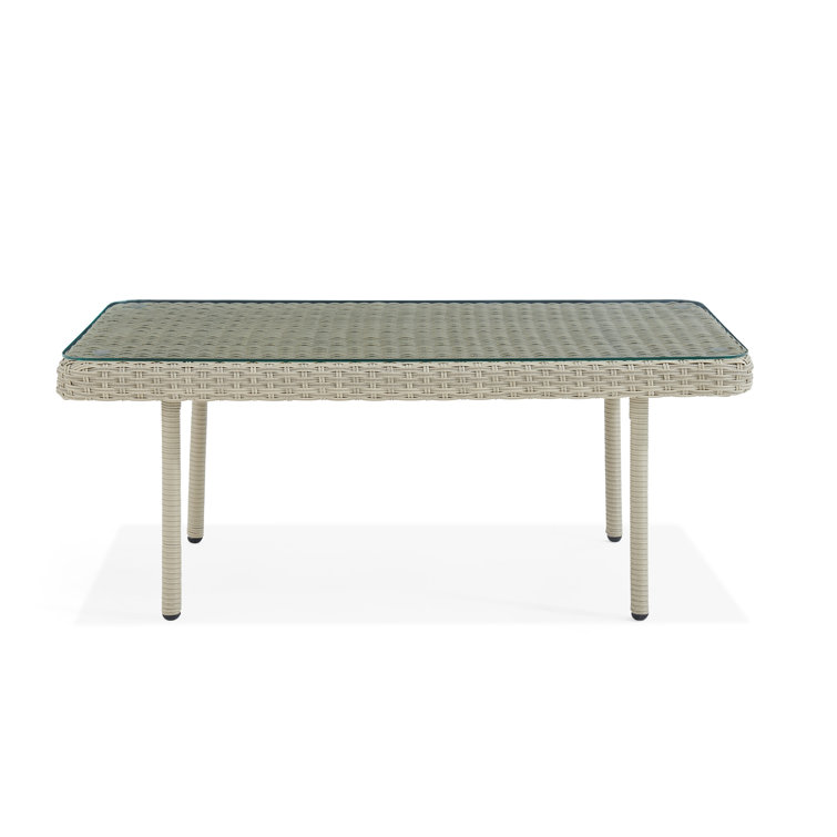 Windham Light Gray All-Weather Wicker Outdoor Coffee Table with Glass Top