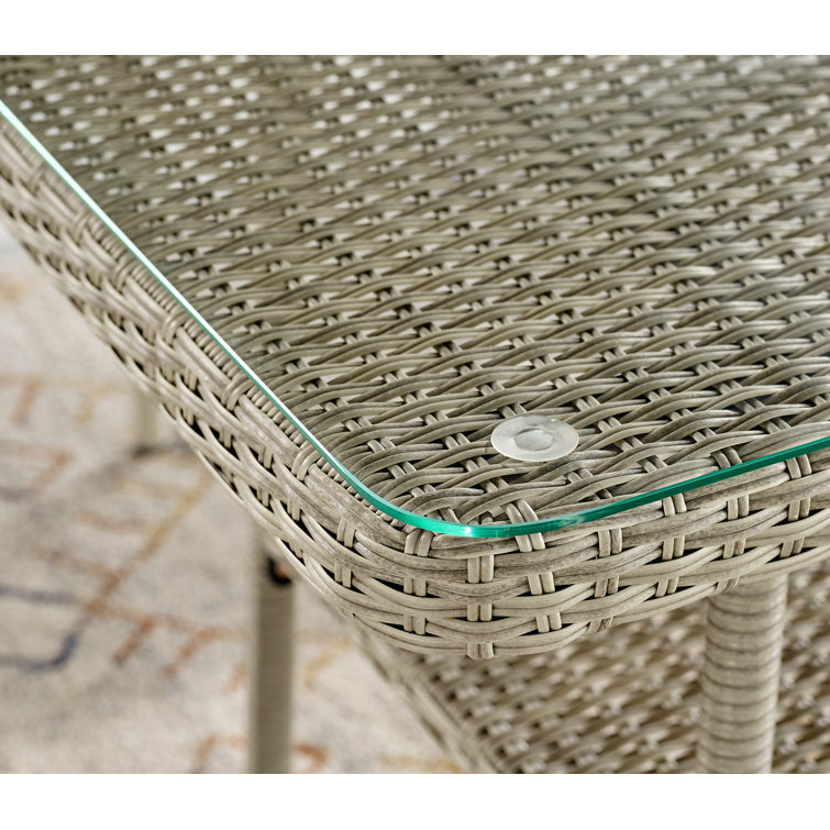 Windham Light Gray All-Weather Wicker Outdoor Coffee Table with Glass Top