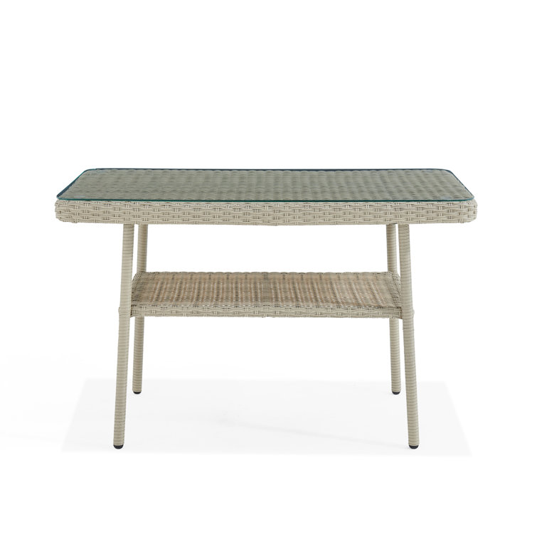 Light Gray All-Weather Wicker Outdoor Cocktail Table with Glass Top