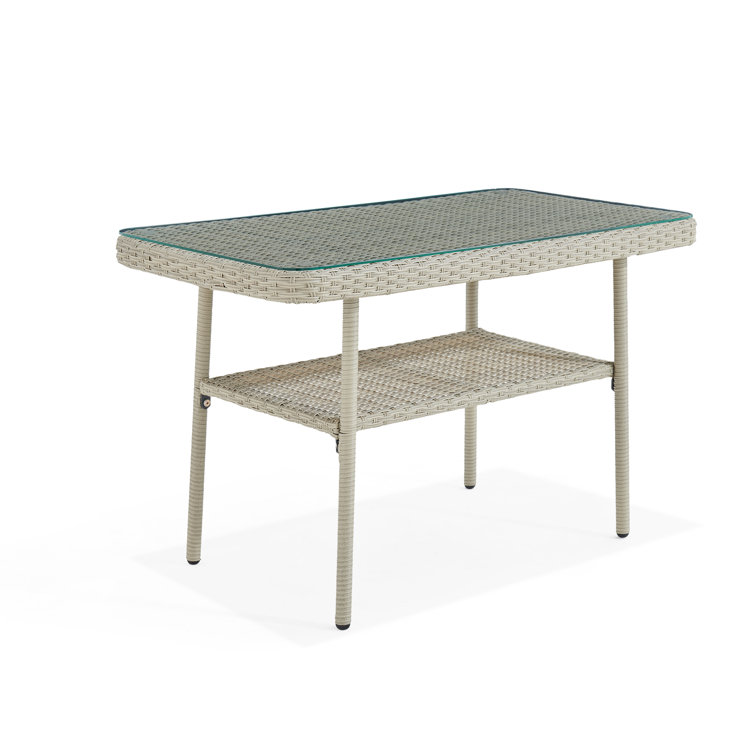 Light Gray All-Weather Wicker Outdoor Cocktail Table with Glass Top