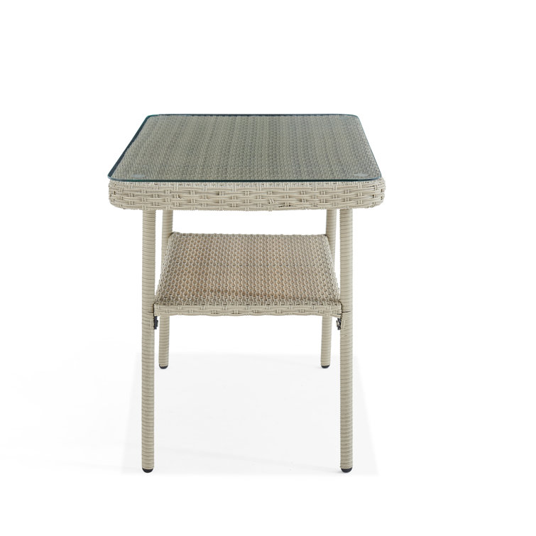 Light Gray All-Weather Wicker Outdoor Cocktail Table with Glass Top
