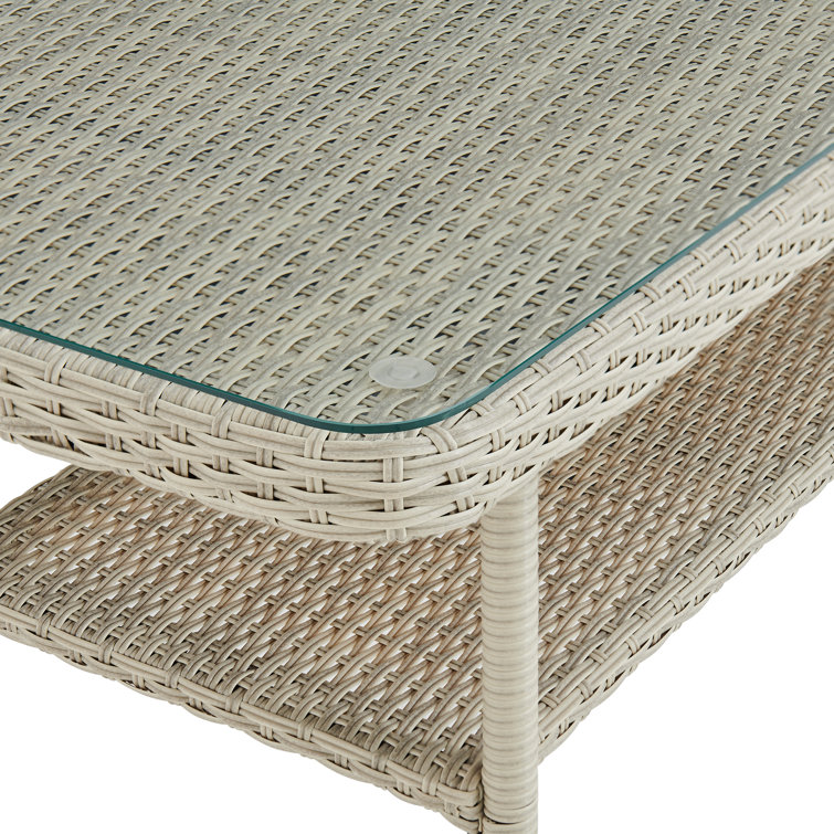 Light Gray All-Weather Wicker Outdoor Cocktail Table with Glass Top