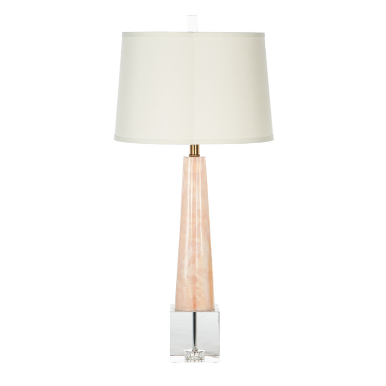 Elegant Pink Rose Quartz Table Lamp with Cream Linen Shade