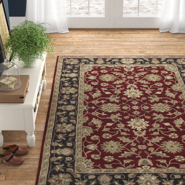 Handmade Black and Garnet Red Wool 6' x 9' Tufted Rug