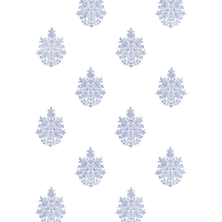 Delft Blue and White Floral Paper Wallpaper Roll