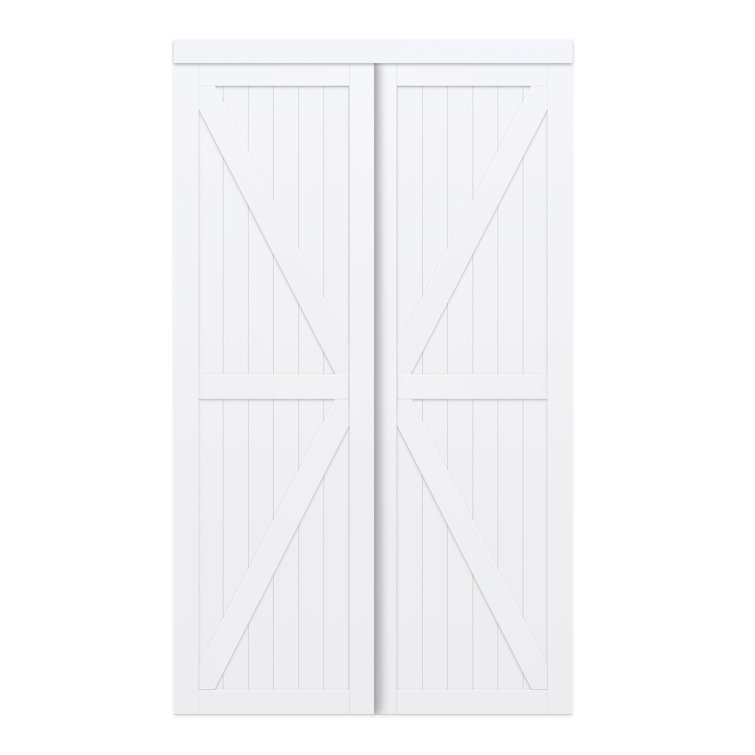 Pure White MDF Wood Traditional Barn Style Sliding Closet Doors