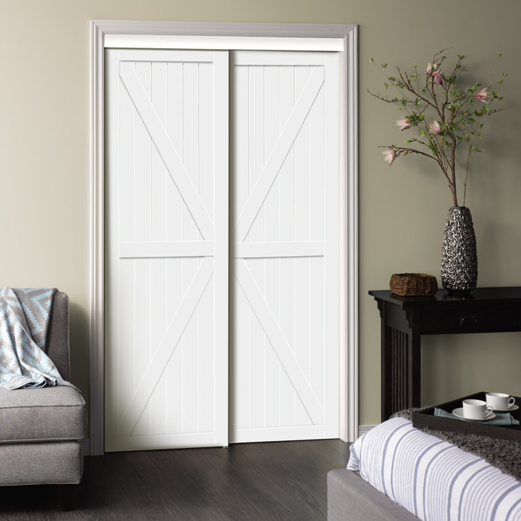 Pure White MDF Wood Traditional Barn Style Sliding Closet Doors