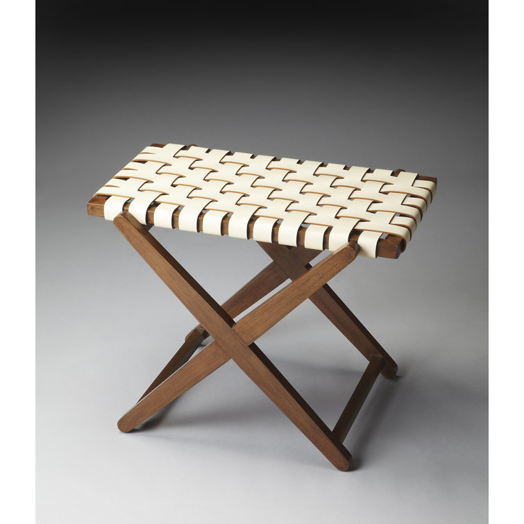 White Leather and Birch Wood Folding Luggage Rack