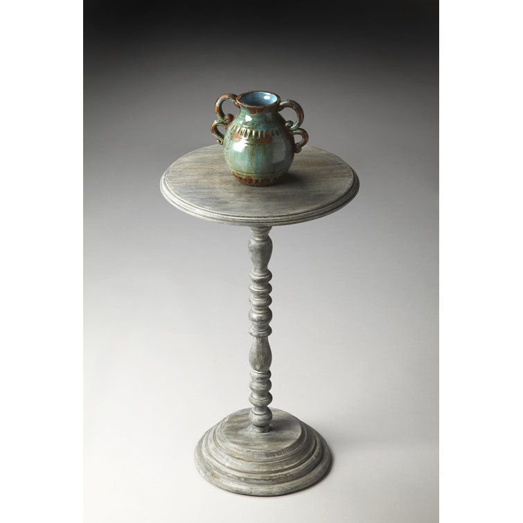 Dani Round Solid Mango Wood Pedestal Side Table - Gray
