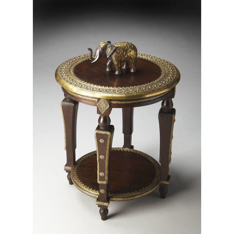 Exotic Mango Wood & Brass Foil 20" Round Side Table