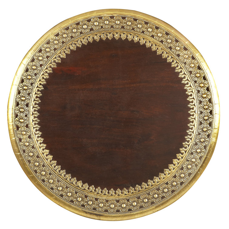 Exotic Mango Wood & Brass Foil 20" Round Side Table