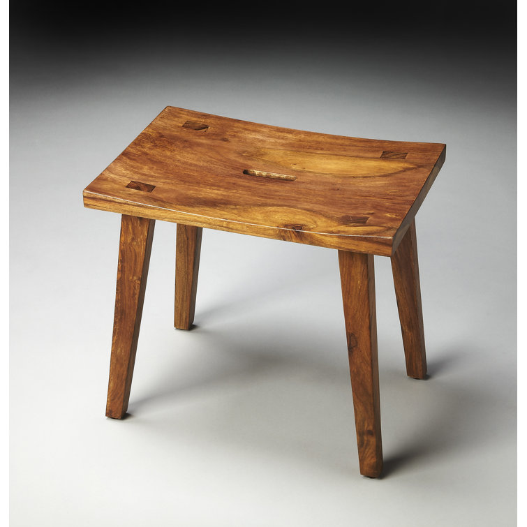 Elegant Light Brown Acacia Wood Rectangular Stool