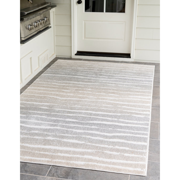 Light Gray Stripe Rectangular Outdoor Rug 8' x 10'
