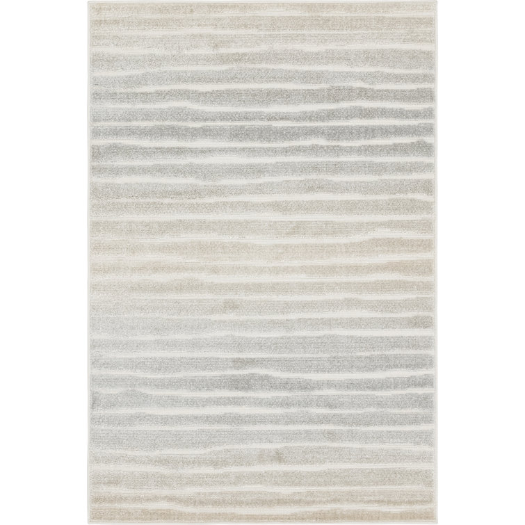 Light Gray and Beige Rectangular Synthetic Outdoor Rug 4' x 6'