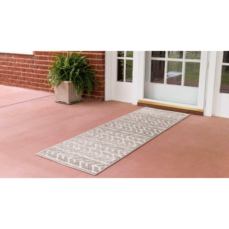 Ivory and Brown Synthetic Outdoor Runner Rug 2' x 8' - Easy Care and Reversible