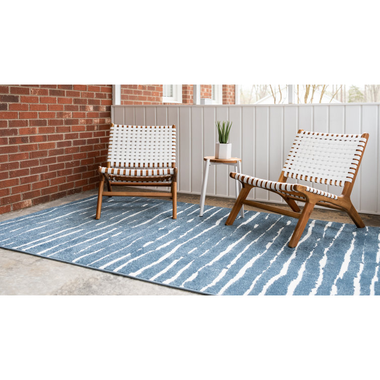 Coastal Breeze Blue Stripe 8' x 10' Synthetic Outdoor Rug
