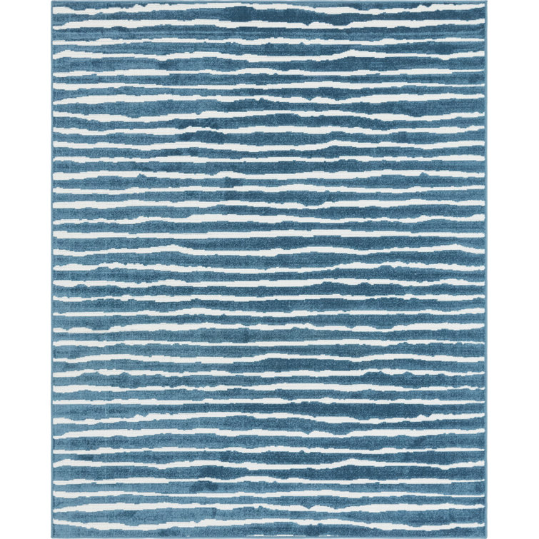 Coastal Breeze Blue Stripe 8' x 10' Synthetic Outdoor Rug